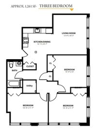 Floor Plan - 1 to 3 bedrooms from $600 to $730 - Century Sunrise Apartments in Johnson City, New York