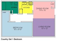 Floor Plan - 1 to 2 bedrooms from $550 to $600 - Country Set Apartments in Sandusky, Ohio