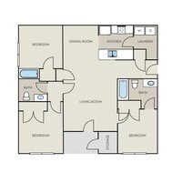 Floor Plan - 2 a 3 Dormitorio desde $849 a $1199 - Bristol Bluffs Apartamentos in Louisville, Kentucky