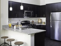 Gourmet kitchens at Skye provide all new black and silver appliances including gas range stoves. - Skye Apartamentos in Vista, California