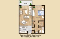Standard 1 bedroom + 1 bath unit - Westwood Villa Apartments in Los Angeles, California
