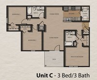 Unit C - 3 Bedrooms 2 Bath from $855 - 1 to 3 bedrooms from $770 to $855 - Sizemore Creek Commons Apartments in Atmore, Alabama