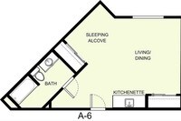 Floor Plan A-6 - Studio to 2 bedrooms from $2324 to $3999 - Hilltop Estates Senior Apartments in Redding, California