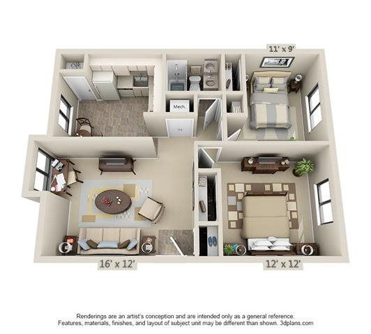 Courtyard Apartments in Columbia, MO - Foto de edificio - Floor Plan