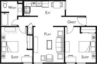 Model B - 2 Bedrooms 1 Bath from $1400 - 1 to 2 bedrooms from $950 to $1400 - Riverbridge Apartments in Sacramento, California
