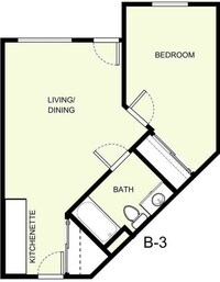 Floor Plan B-3 - Studio to 2 bedrooms from $2324 to $3999 - Hilltop Estates Senior Apartments in Redding, California