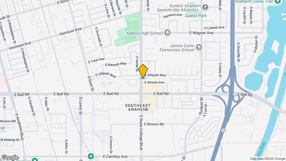 1150 S State College Blvd Map and Location Details