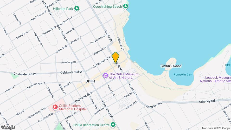 Fully Renovated 2BR in the Heart of Downtown Orillia Map and Location Details