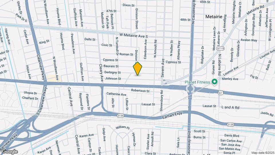 3653 Johnson St, Unit Metairie Rental Front Map and Location Details