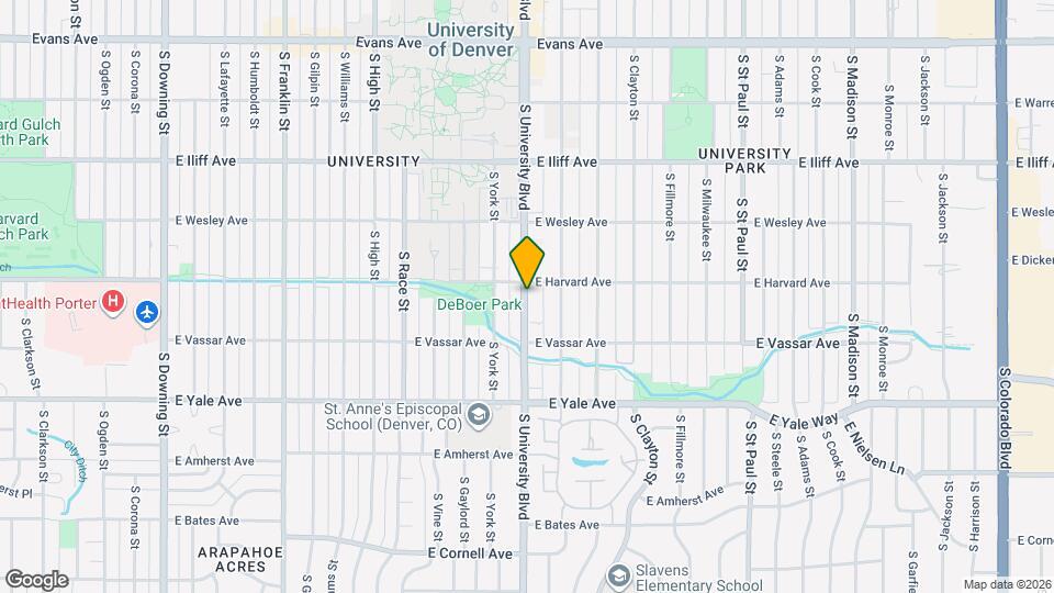 2525 S University Blvd, Unit Garden Level duplex Mapa y Detalles de la Ubicación