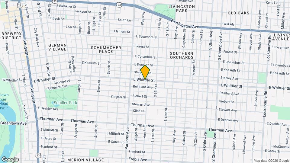 595 E Whittier St Mapa y Detalles de la Ubicación