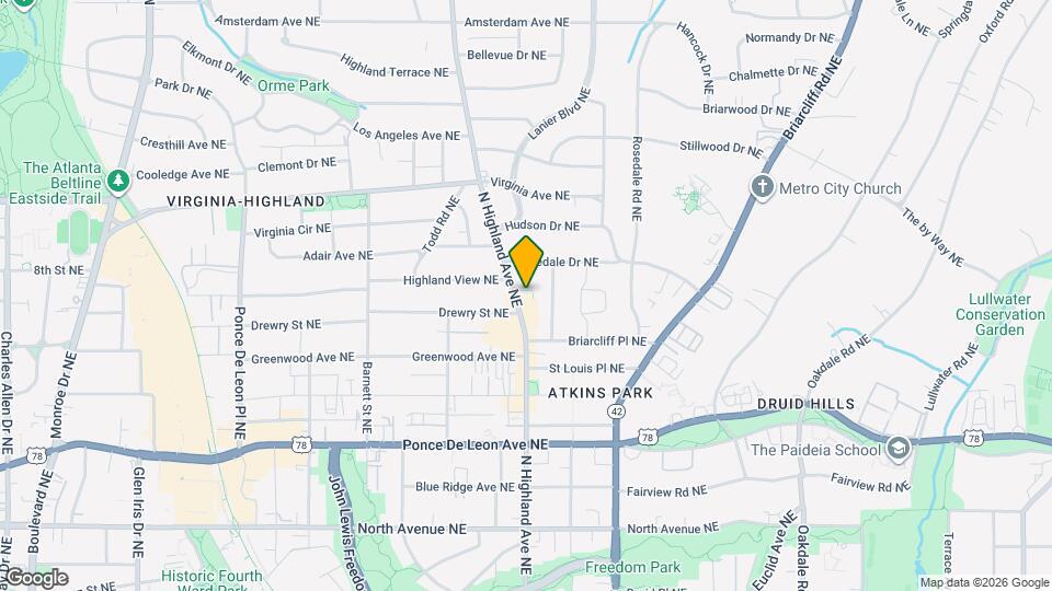 881 North Highland Apartments Map and Location Details