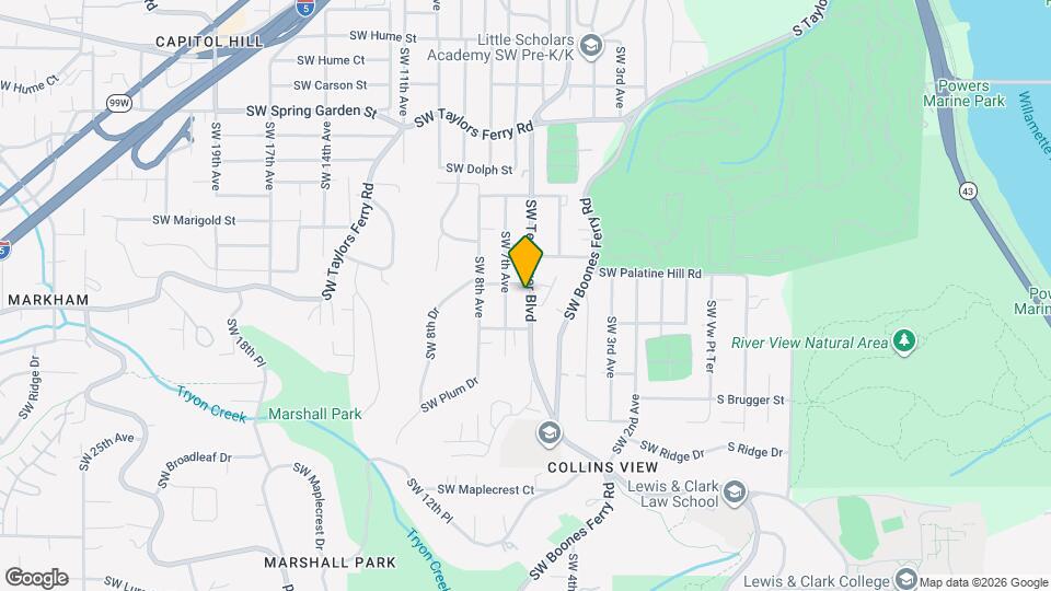 9223 SW Terwilliger Blvd, Unit A Upper Map and Location Details