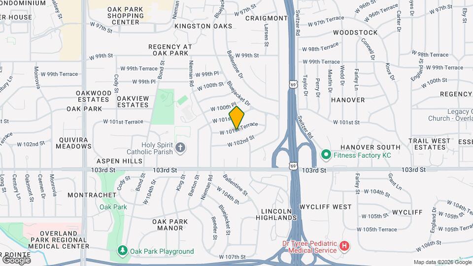 10727 W 101st Terrace Map and Location Details