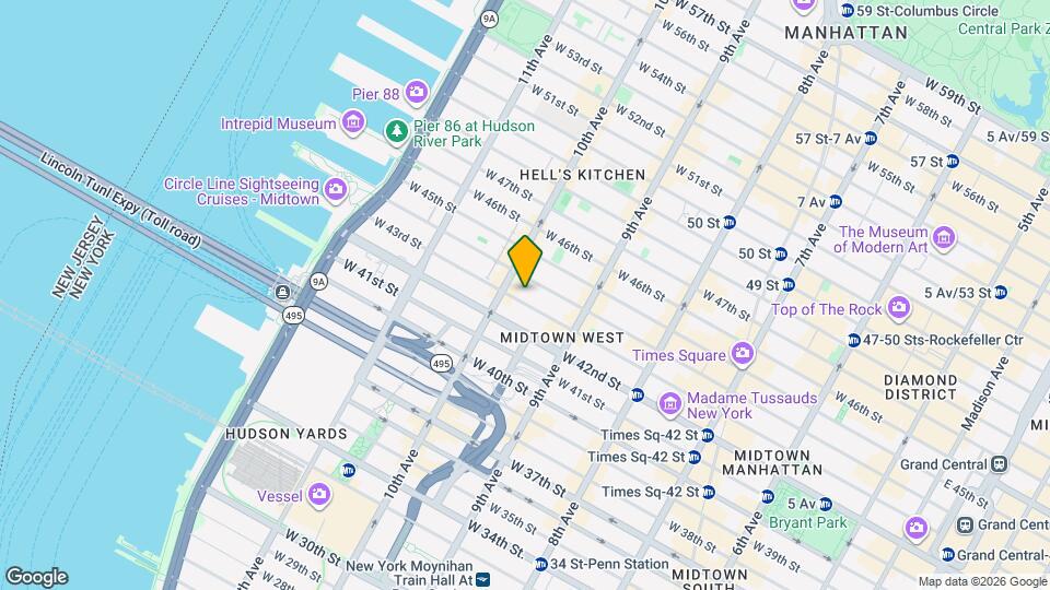 Beautiful Furnished Studio in Hell's Kitchen!, Unit 4B Map and Location Details