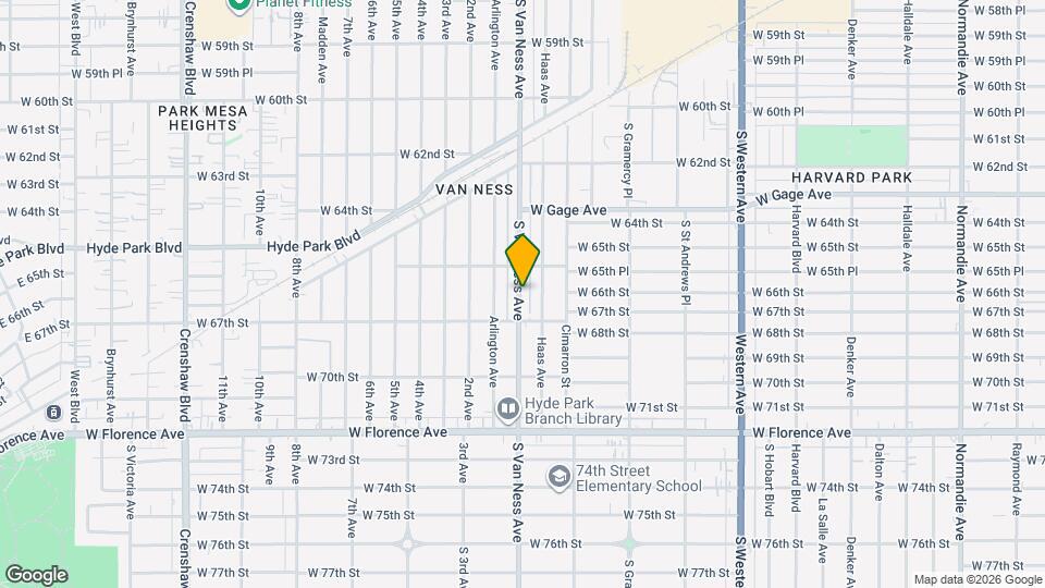 6582 S Van Ness Ave Mapa y Detalles de la Ubicación
