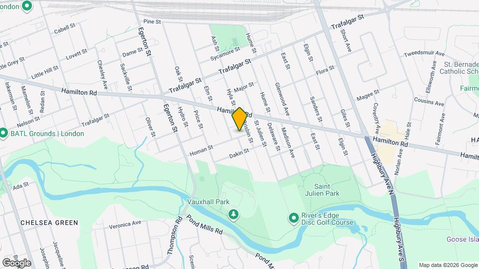 2 Bedroom House for Rent in London, Ontario * Chelsea Green with Fenced Yard Map and Location Details