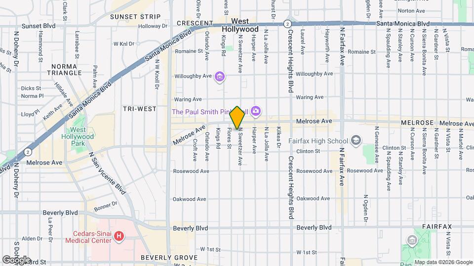 627 N Sweetzer Ave Map and Location Details