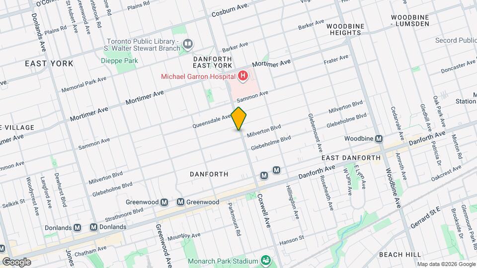 184 Coxwell Av Map and Location Details