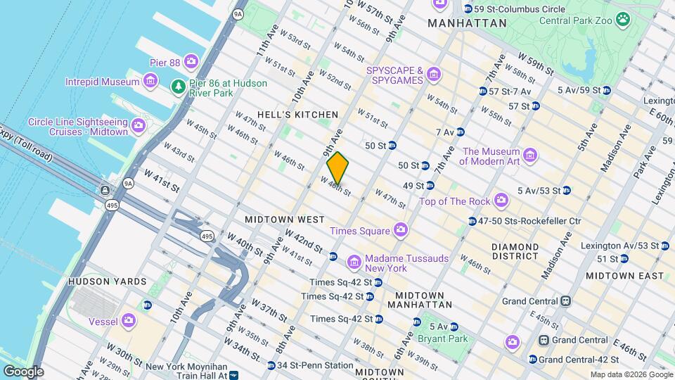 338 W 46th St Mapa y Detalles de la Ubicación