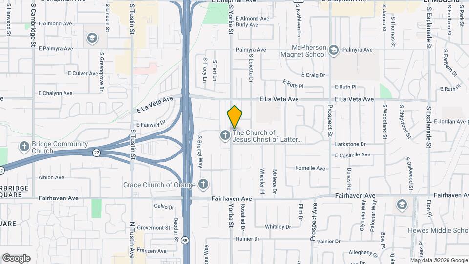 629 S Yorba St Map and Location Details