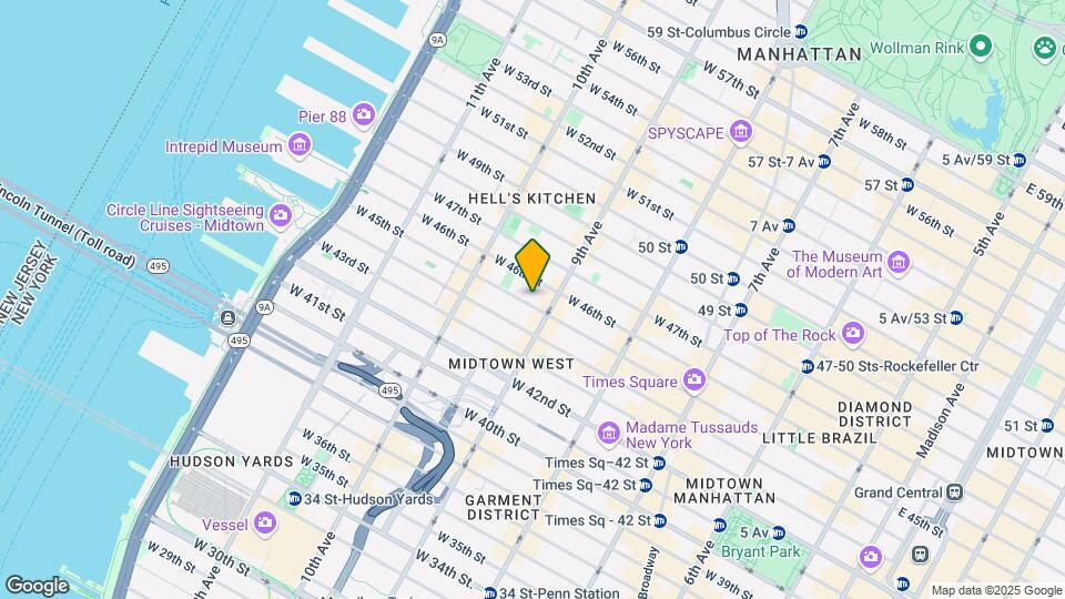 411 W 45th St Mapa y Detalles de la Ubicación