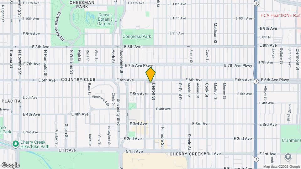 551 Detroit St, Unit Cherry Creek Condo Mapa y Detalles de la Ubicación