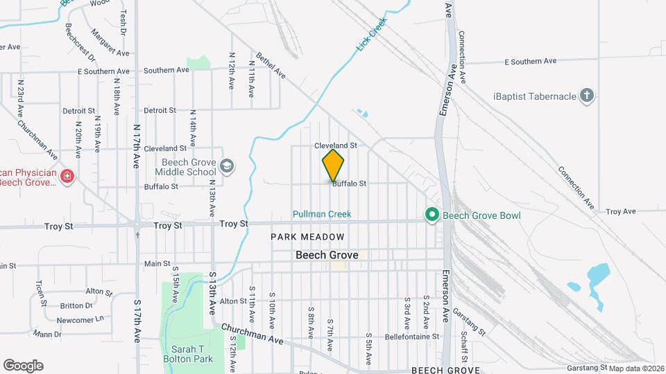 Beech Grove Downtown 3 BR/2BA single family home for rent, large deck and fenced yard with livabl... Mapa y Detalles de la Ubicación