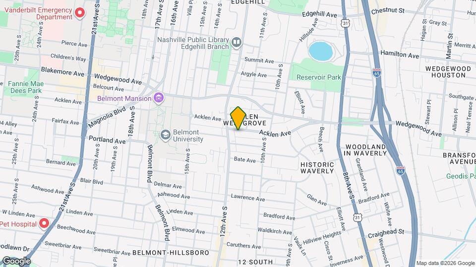 1107 Acklen Ave, Unit 1 Map and Location Details
