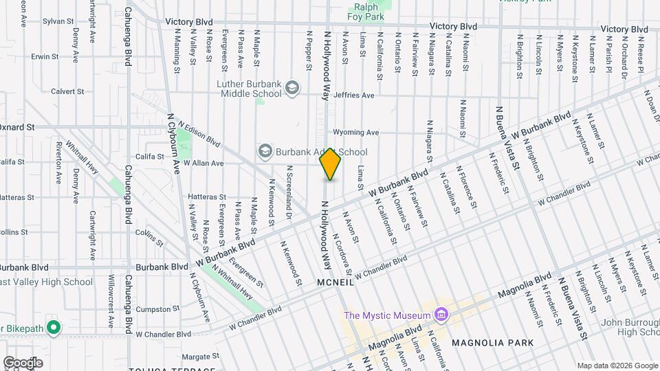 1436 N Hollywood Way Mapa y Detalles de la Ubicación