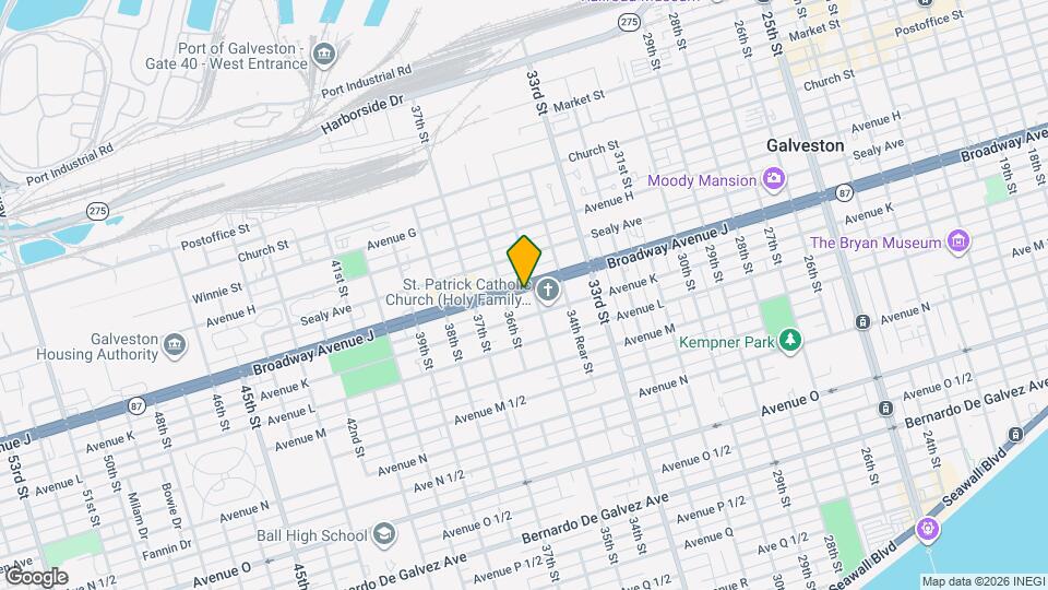 3509-11 Broadway St Galveston, TX  77550 Mapa y Detalles de la Ubicación