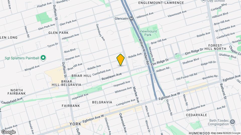 909 Castlefield Ave Map and Location Details