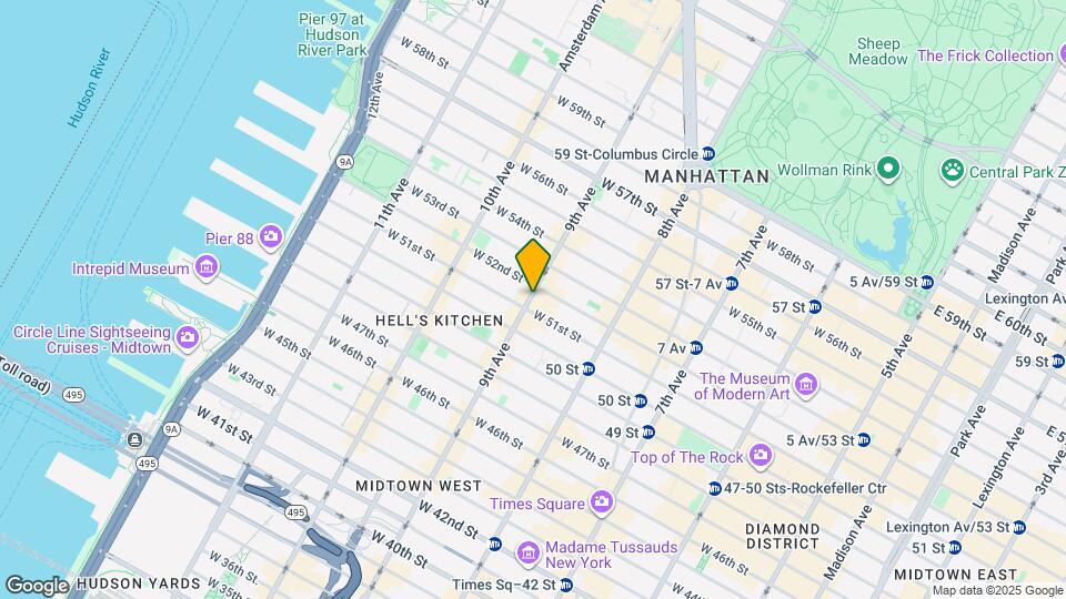 W. 53rd St, 9th Ave Map and Location Details