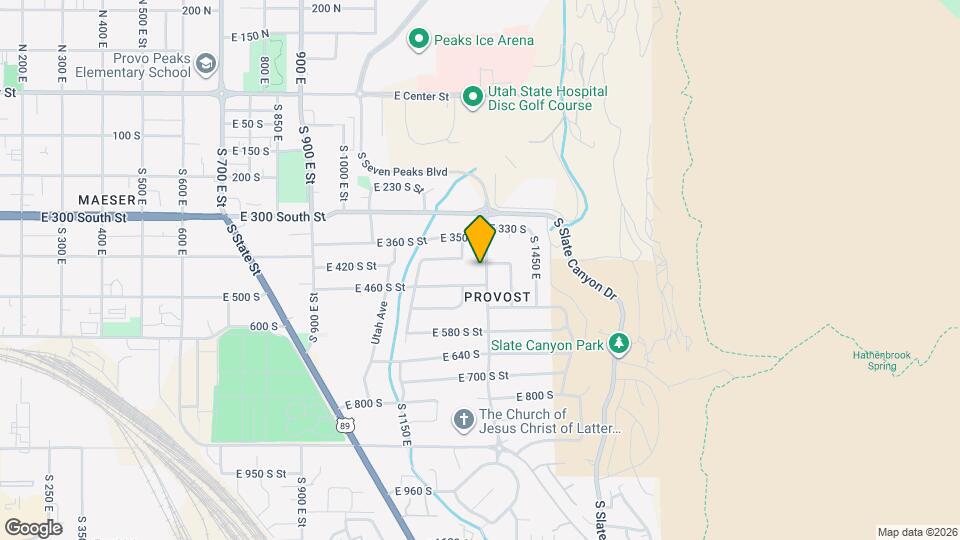 442 S 1350 E, Unit Front Room Private Bed Map and Location Details