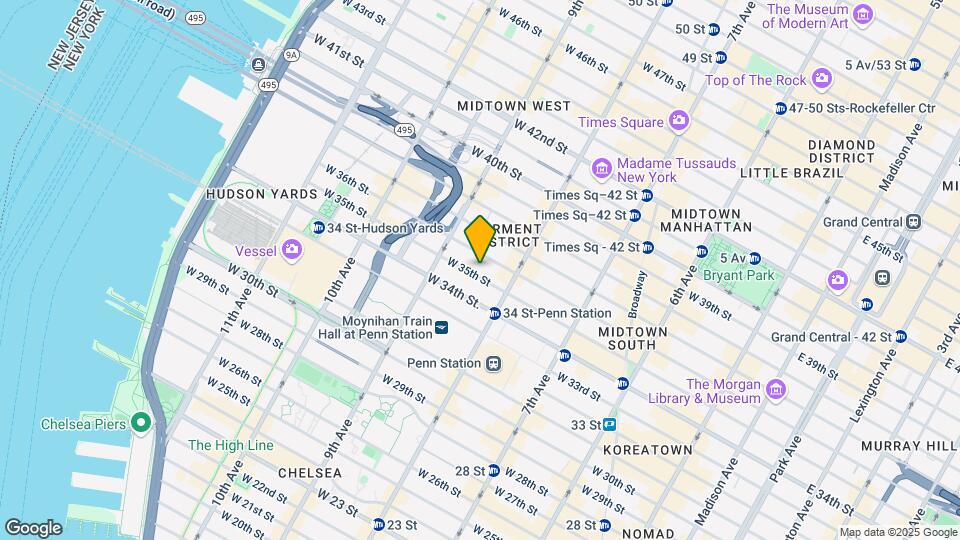 327-331 W 35th St Mapa y Detalles de la Ubicación