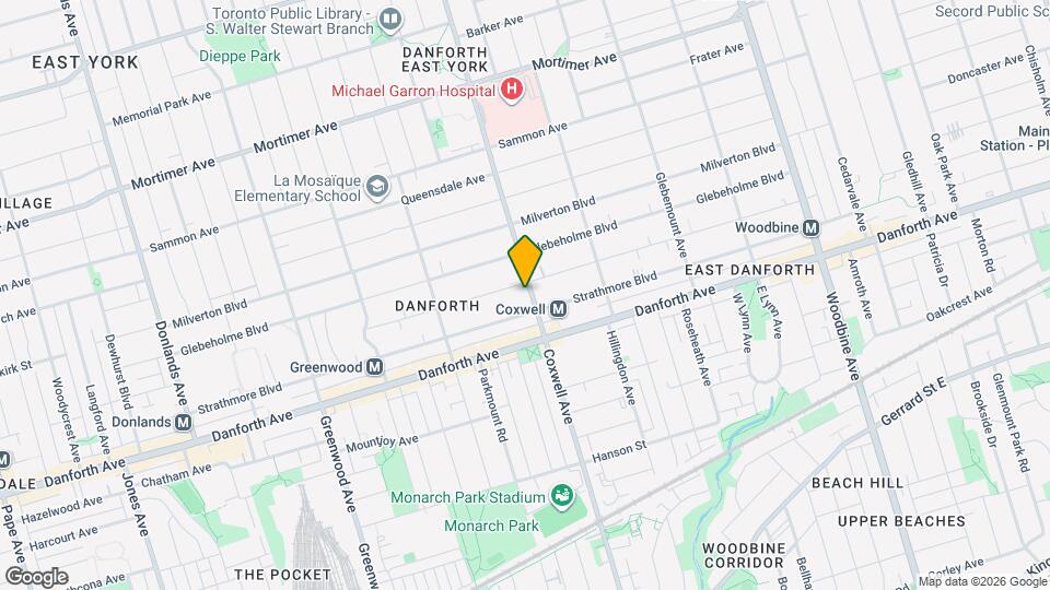 718 Coxwell Av Map and Location Details