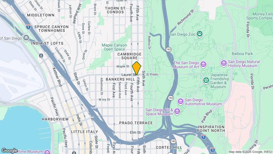 THE UPTOWN | Modern | Furnished | Bankers Hill Condo | Across from Balboa Park Map and Location Details