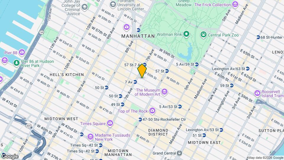 160 W 54th St Mapa y Detalles de la Ubicación