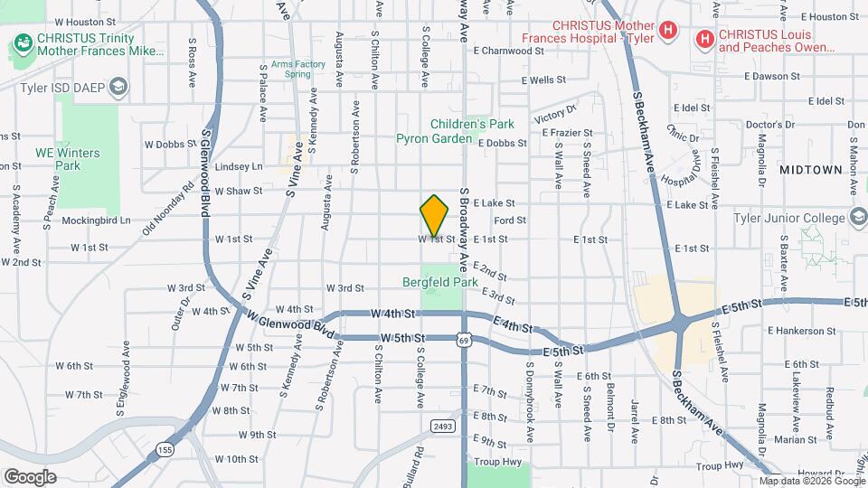 208 W 1st St Map and Location Details