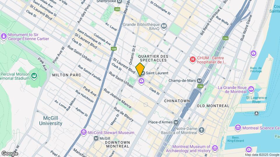 Myriade Condos for rent Ville Marie Mapa y Detalles de la Ubicación