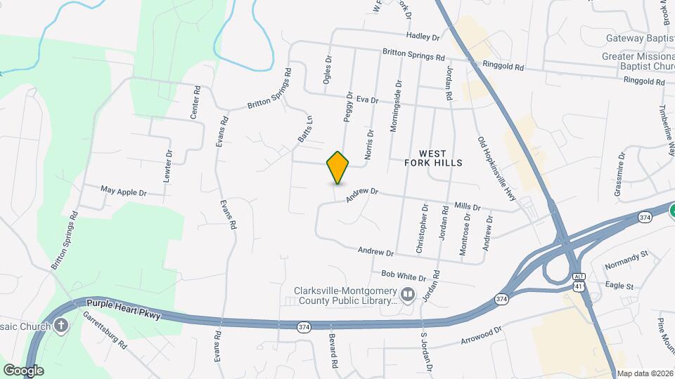"Charming 3-Bedroom Retreat with 2 Full Baths in Clarksville - 1200 Sq Ft of Comfort!" Map and Location Details