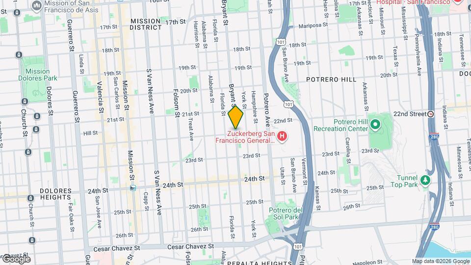 2394 Bryant St, Unit Beautiful 2BR Mission Mapa y Detalles de la Ubicación